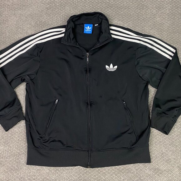 Adidas Track Jackeet Men's Large Black White 3 Stripe Originals Firebird Trefoil - Picture 1 of 12